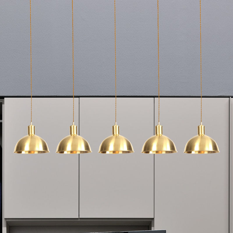 3/5/7-Light Tandem Multi Hanging Light Fixture Industrial Restaurant Pendant Lamp with Dome Metal Shade in Gold