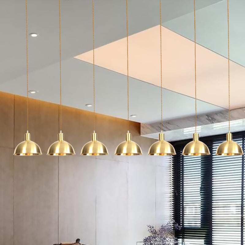 3/5/7-Light Tandem Multi Hanging Light Fixture Industrial Restaurant Pendant Lamp with Dome Metal Shade in Gold