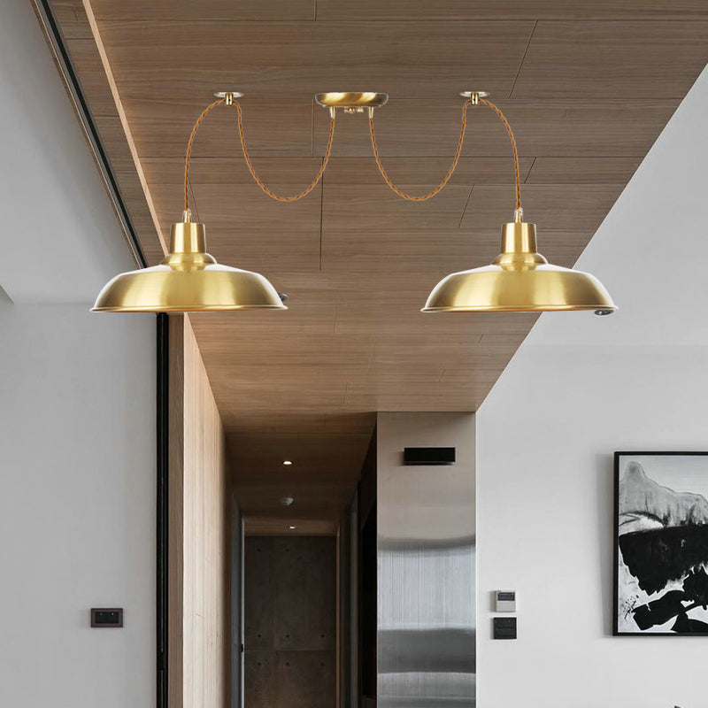 Finition or 2/3/4 bulbes plusieurs pendentifs de lampe industrielle en métal de forme de grange swag luminaire suspendu