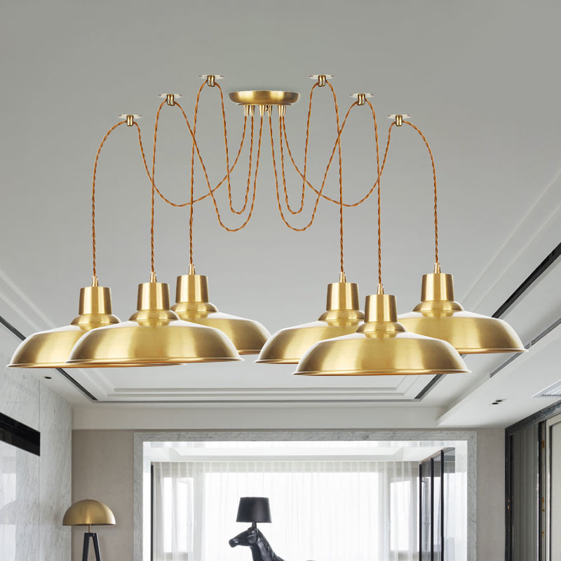 Finition or 2/3/4 bulbes plusieurs pendentifs de lampe industrielle en métal de forme de grange swag luminaire suspendu