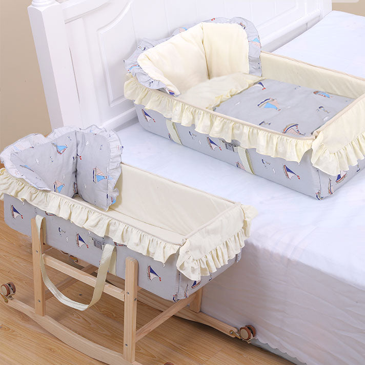 Portable Gliding Bassinet Purple Oval Crib Cradle with Upholstered for Baby