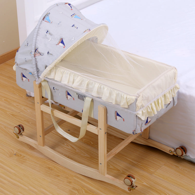 Portable Gliding Bassinet Purple Oval Crib Cradle with Upholstered for Baby