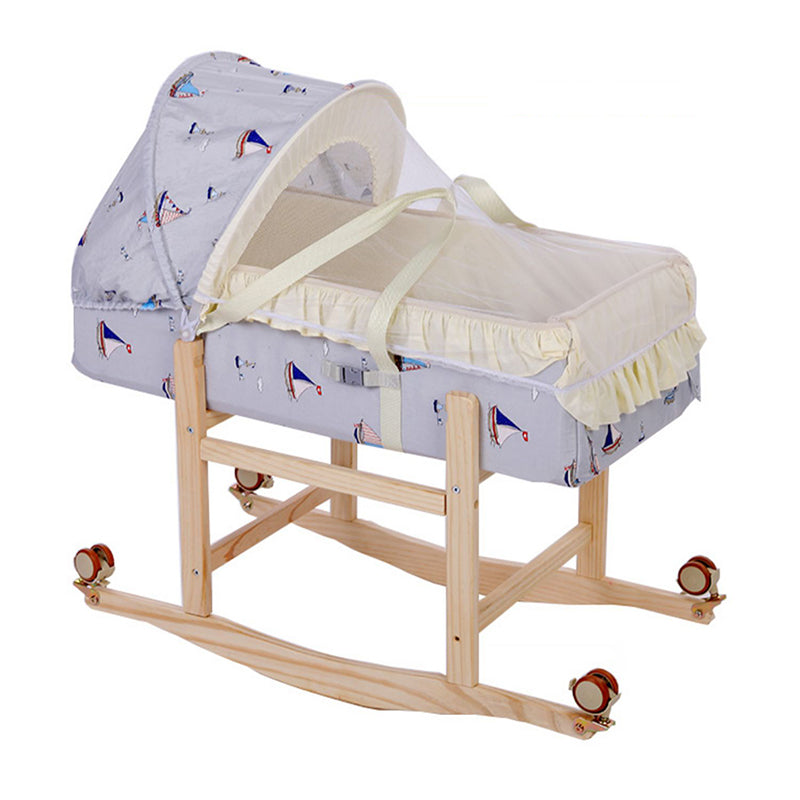 Portable Gliding Bassinet Purple Oval Crib Cradle with Upholstered for Baby