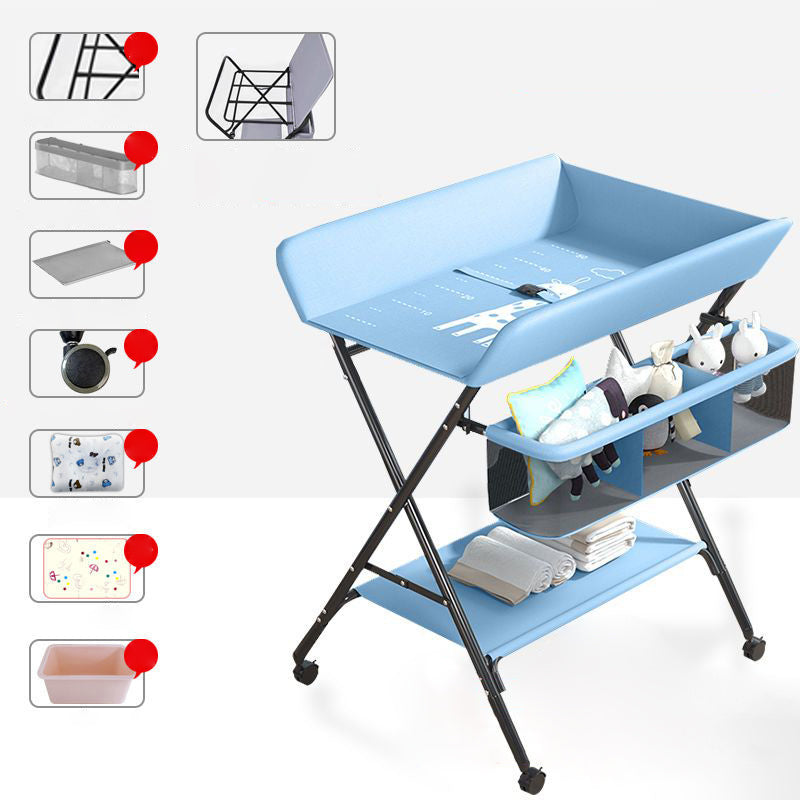 Portable Changing Table with Pad, Adjustable Height Baby Changing Table with Basket