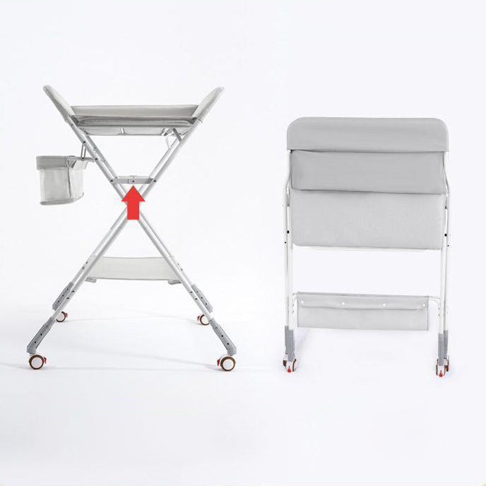 Portable Changing Table with Pad, Adjustable Height Baby Changing Table with Basket