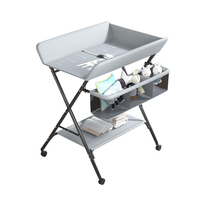 Portable Changing Table with Pad, Adjustable Height Baby Changing Table with Basket