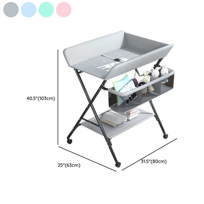 Portable Changing Table with Pad, Adjustable Height Baby Changing Table with Basket