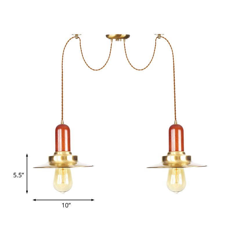 Flat Metal Multiple Hanging Pendant Lights Industrial 2/3/4-Bulb Clothing Store Swag Ceiling Lamp in Gold