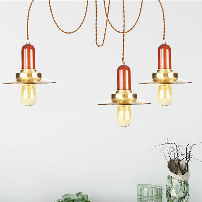 Flat Metal Multiple Hanging Pendant Lights Industrial 2/3/4-Bulb Clothing Store Swag Ceiling Lamp in Gold