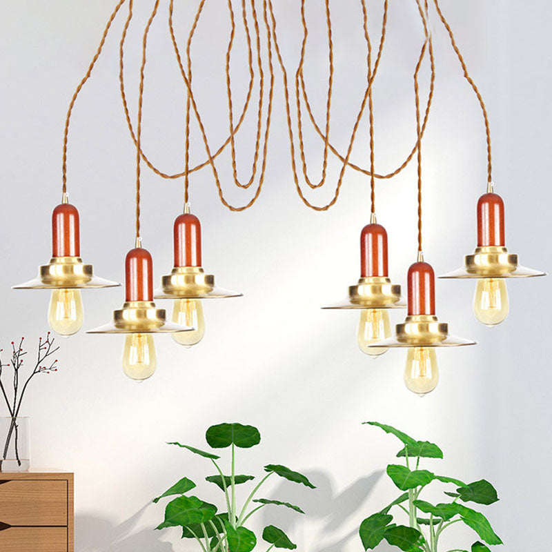 Flat Metal Multiple Hanging Pendant Lights Industrial 2/3/4-Bulb Clothing Store Swag Ceiling Lamp in Gold