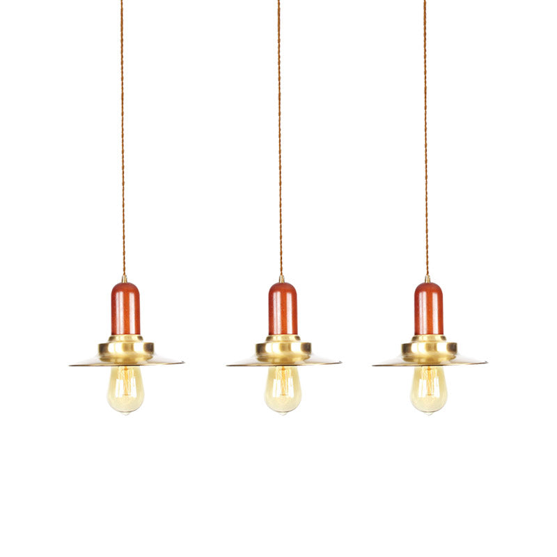 Gold Finish 3/5/7 Bulbs Multiple Hanging Light Industrial Metallic Flat Tandem Ceiling Pendant Lamp