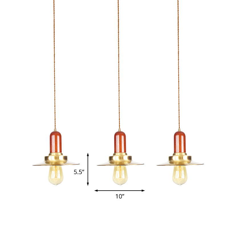 Gold Finish 3/5/7 Bulbs Multiple Hanging Light Industrial Metallic Flat Tandem Ceiling Pendant Lamp