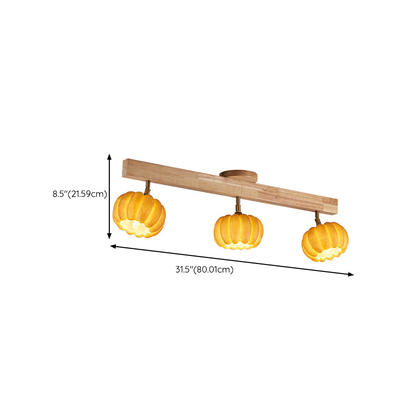 Wood Modern Flush Mount Pumpkin Shape Ceiling Light with Resin Shade for Living Room