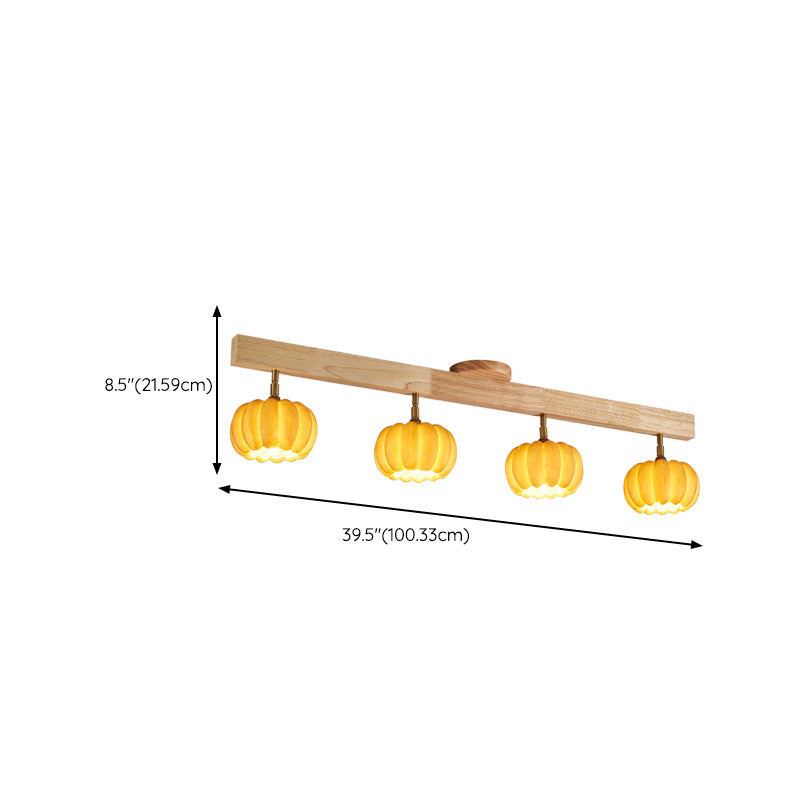 Wood Modern Flush Mount Pumpkin Shape Ceiling Light with Resin Shade for Living Room