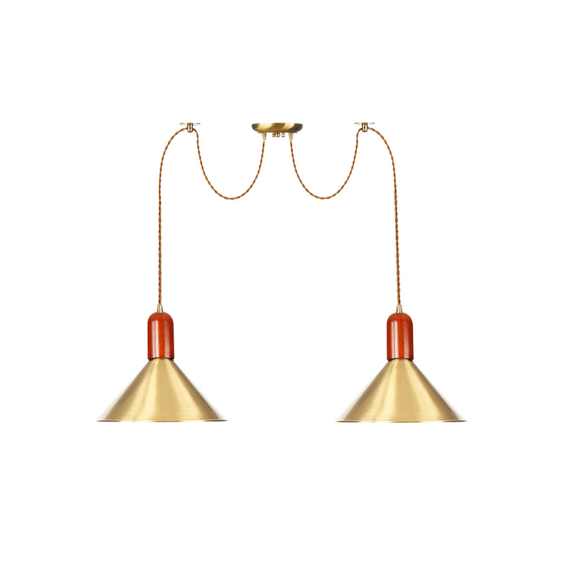 2/4/3 Cabezas Cono Candelier de múltiples colgantes Gold Finish Swag Metal Hanging Light Kit