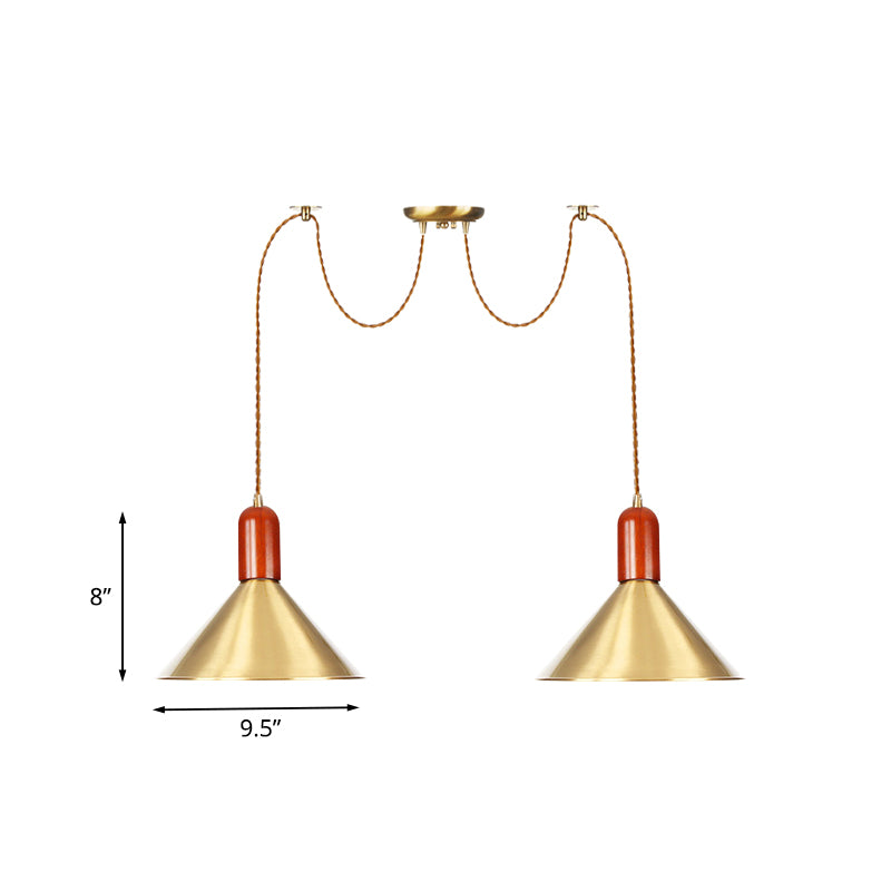 2/4/3 Heads Cone Multi Pendant Chandelier Chandelier Industrial Gold Finish Metal Swag Hanging Light Kit