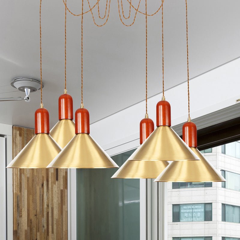 2/4/3 Heads Kegel Multi-Anhänger Kronleuchter industrielles Gold Finish Metall Swag Hanging Light Kit