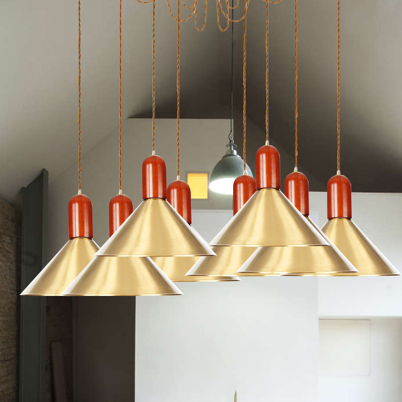 2/4/3 Cabezas Cono Candelier de múltiples colgantes Gold Finish Swag Metal Hanging Light Kit