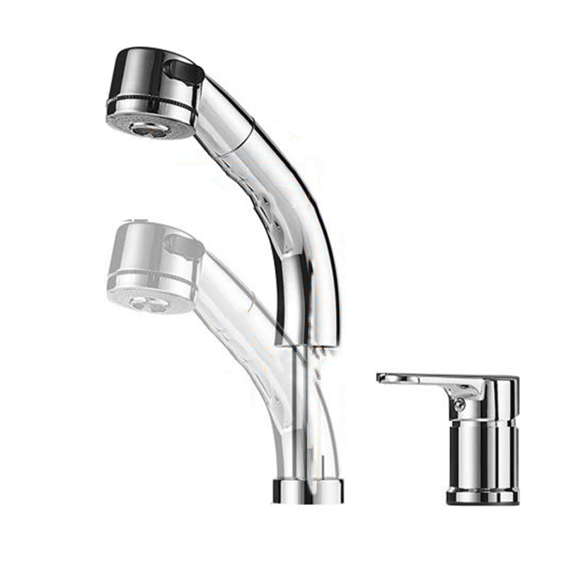 Modern Chrome Sink Faucet Brass Bathroom Low Arc Lifting Faucet