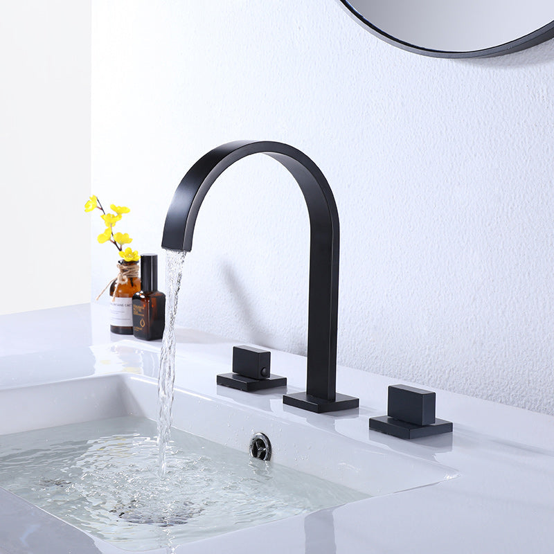 Modern Double Handle Sink Faucet with Water Inlet Pipe Bathroom Brass Sink Faucet