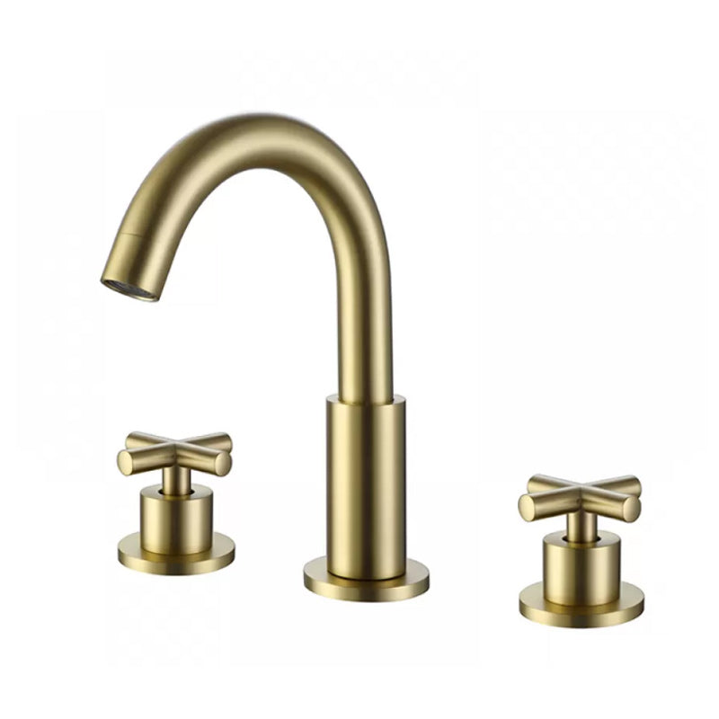 Modern Double Handle Sink Faucet with Water Inlet Pipe Bathroom Brass Sink Faucet