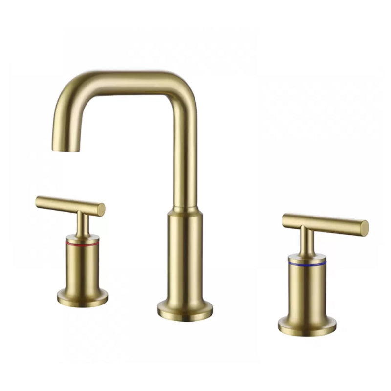 Modern Double Handle Sink Faucet with Water Inlet Pipe Bathroom Brass Sink Faucet