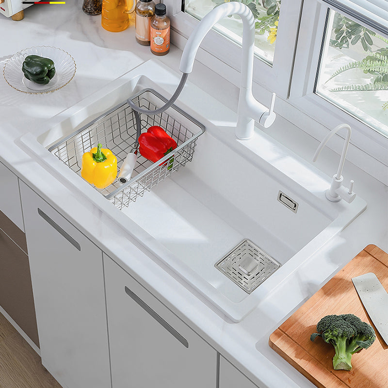 Quartz Kitchen Sink Modern 1-Bowl White Kitchen Sink with Rectangular Shape