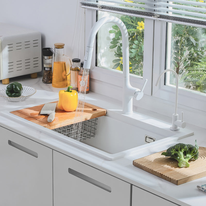 Quartz Kitchen Sink Modern 1-Bowl White Kitchen Sink with Rectangular Shape