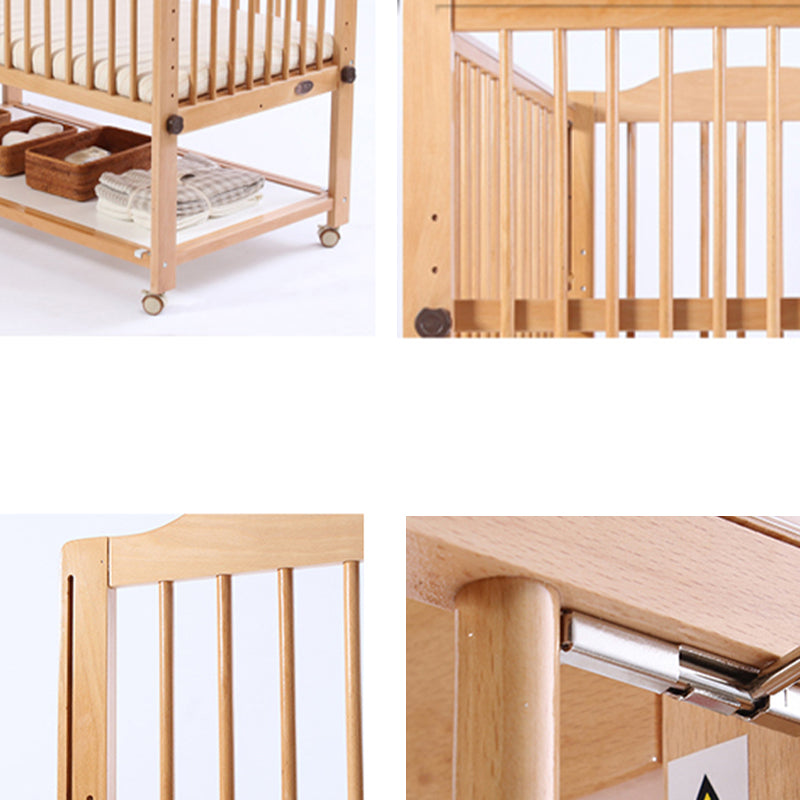 Solid Wood Convertible Crib Farmhouse Nursery Crib with Casters