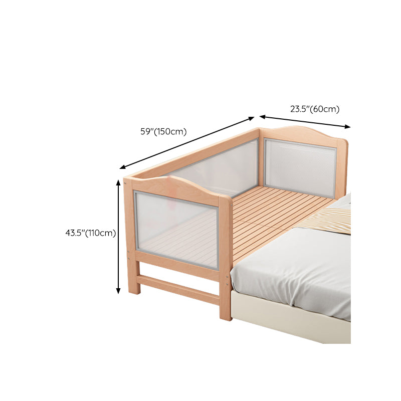 Modern Beech Wood Crib in Light Wood, Standard Size Nursery Crib with Guardrail