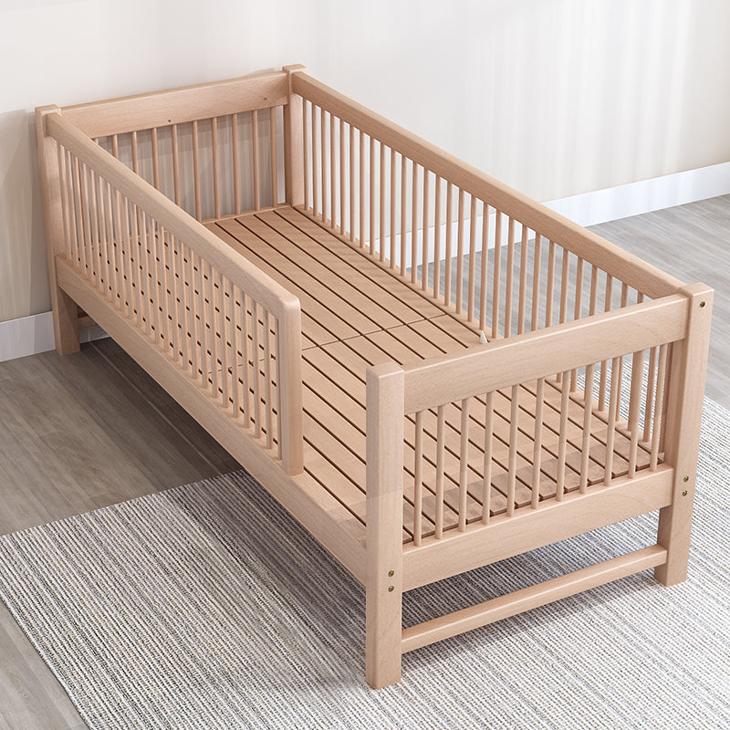 Scandinavian Beech Wood Nursery Crib Standard Size Crib with Guardrail