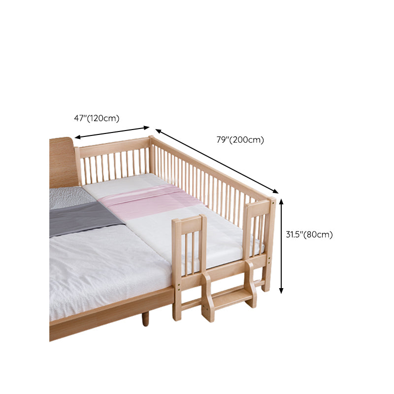 Scandinavian Beech Wood Nursery Crib Standard Size Crib with Guardrail