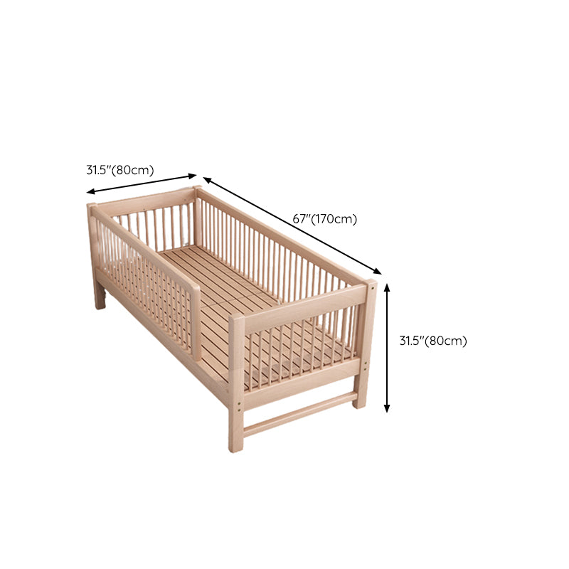 Scandinavian Beech Wood Nursery Crib Standard Size Crib with Guardrail