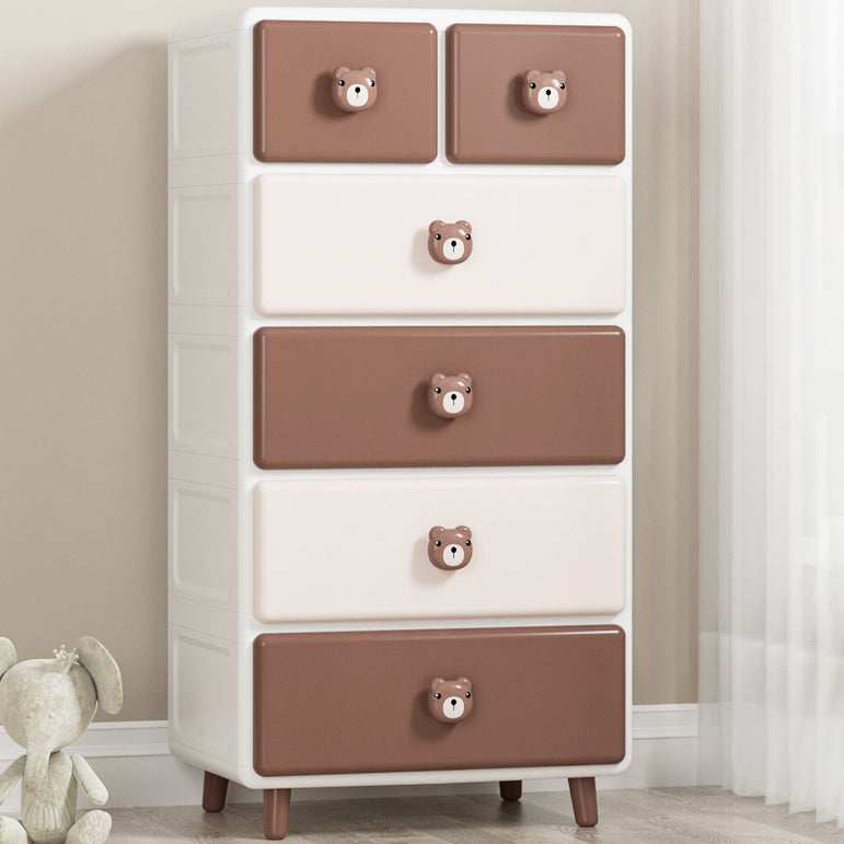 Northern European Vertical Kids Nightstand Pink/Brown Plastic Nursery Dresser for Room