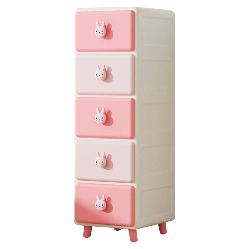 Northern European Vertical Kids Nightstand Pink/Brown Plastic Nursery Dresser for Room