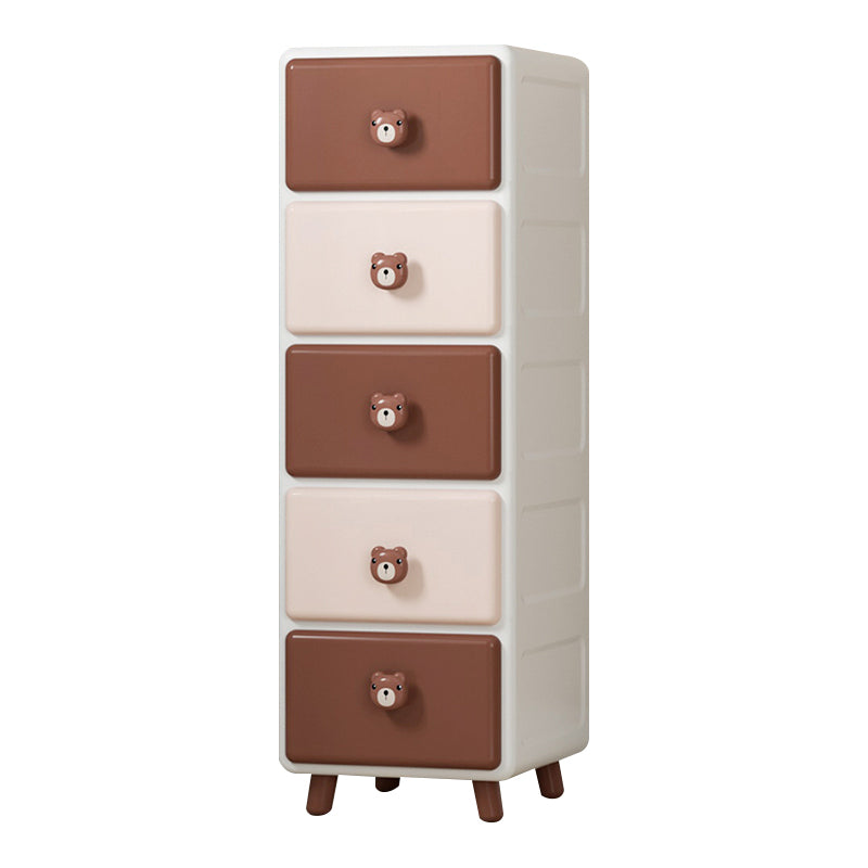 Northern European Vertical Kids Nightstand Pink/Brown Plastic Nursery Dresser for Room