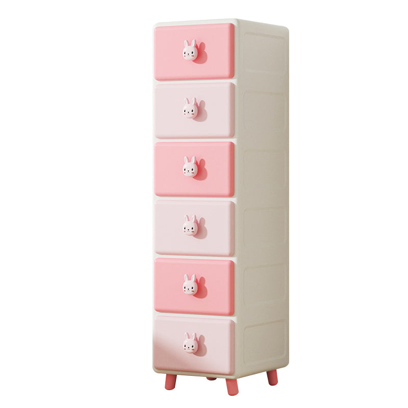 Northern European Vertical Kids Nightstand Pink/Brown Plastic Nursery Dresser for Room