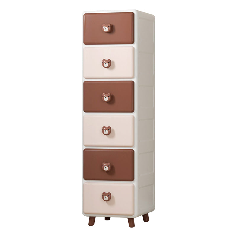 Northern European Vertical Kids Nightstand Pink/Brown Plastic Nursery Dresser for Room