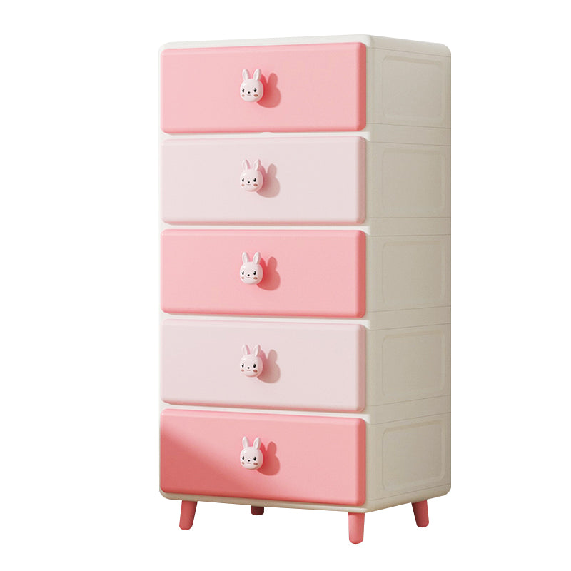 Northern European Vertical Kids Nightstand Pink/Brown Plastic Nursery Dresser for Room