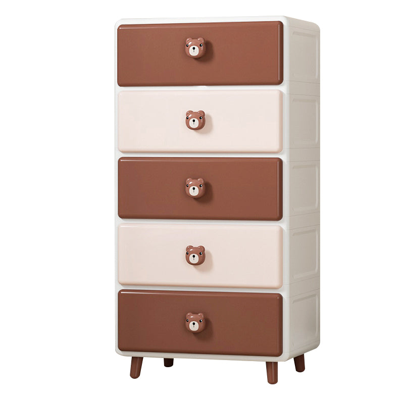 Northern European Vertical Kids Nightstand Pink/Brown Plastic Nursery Dresser for Room