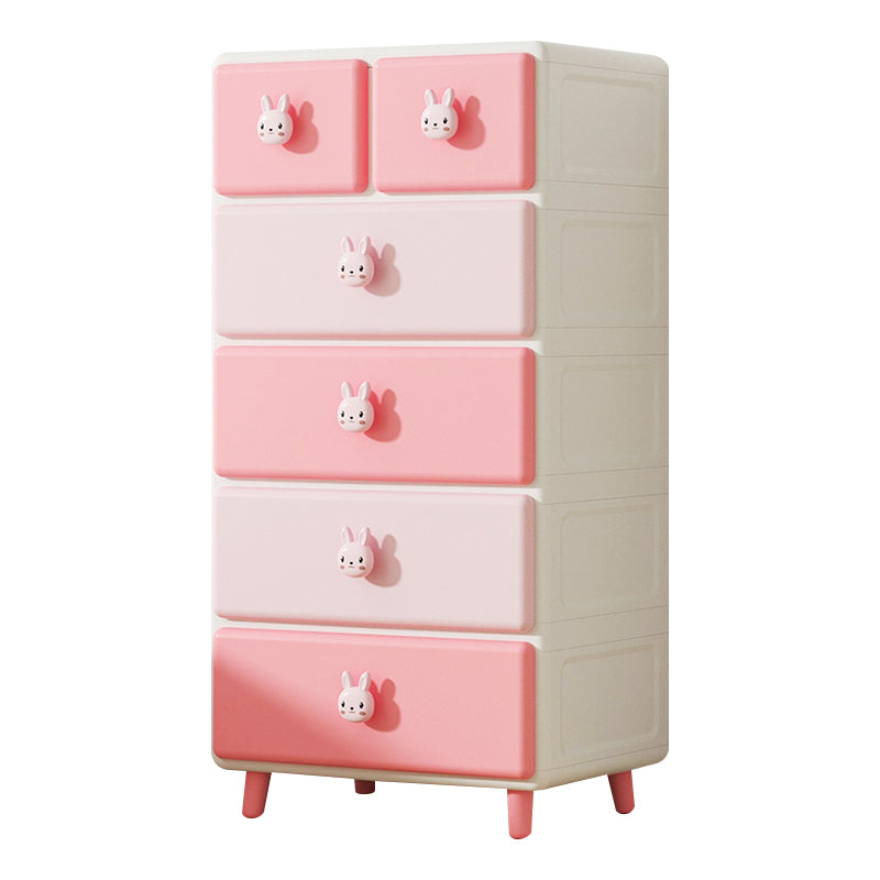 Northern European Vertical Kids Nightstand Pink/Brown Plastic Nursery Dresser for Room