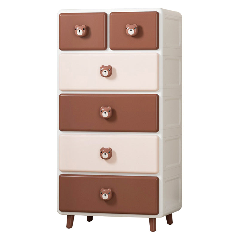 Northern European Vertical Kids Nightstand Pink/Brown Plastic Nursery Dresser for Room