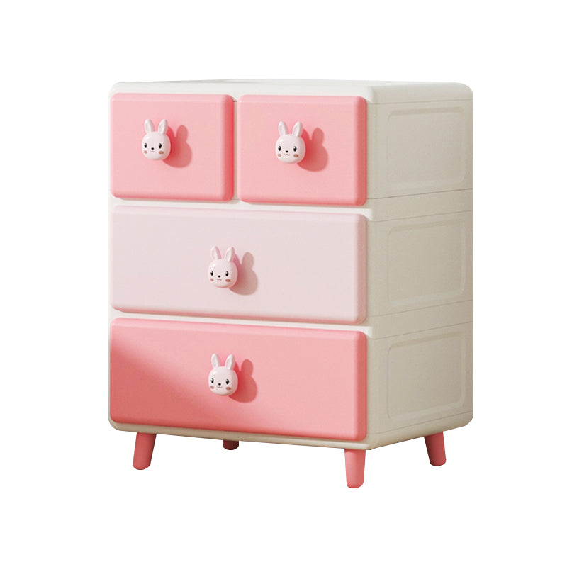 Northern European Vertical Kids Nightstand Pink/Brown Plastic Nursery Dresser for Room