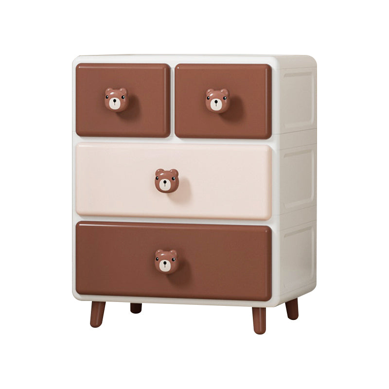 Northern European Vertical Kids Nightstand Pink/Brown Plastic Nursery Dresser for Room