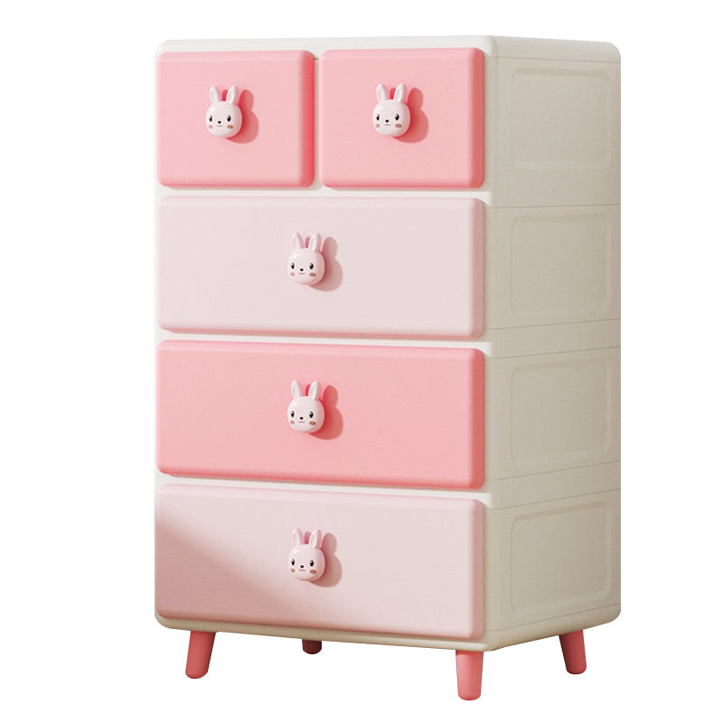 Northern European Vertical Kids Nightstand Pink/Brown Plastic Nursery Dresser for Room