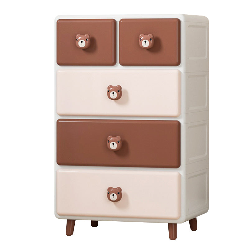 Northern European Vertical Kids Nightstand Pink/Brown Plastic Nursery Dresser for Room