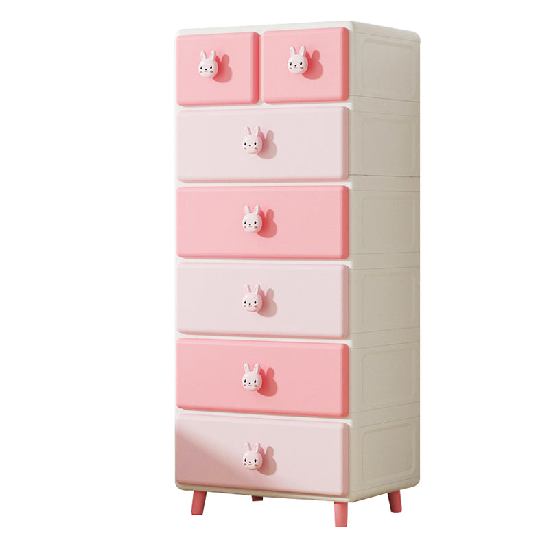 Northern European Vertical Kids Nightstand Pink/Brown Plastic Nursery Dresser for Room