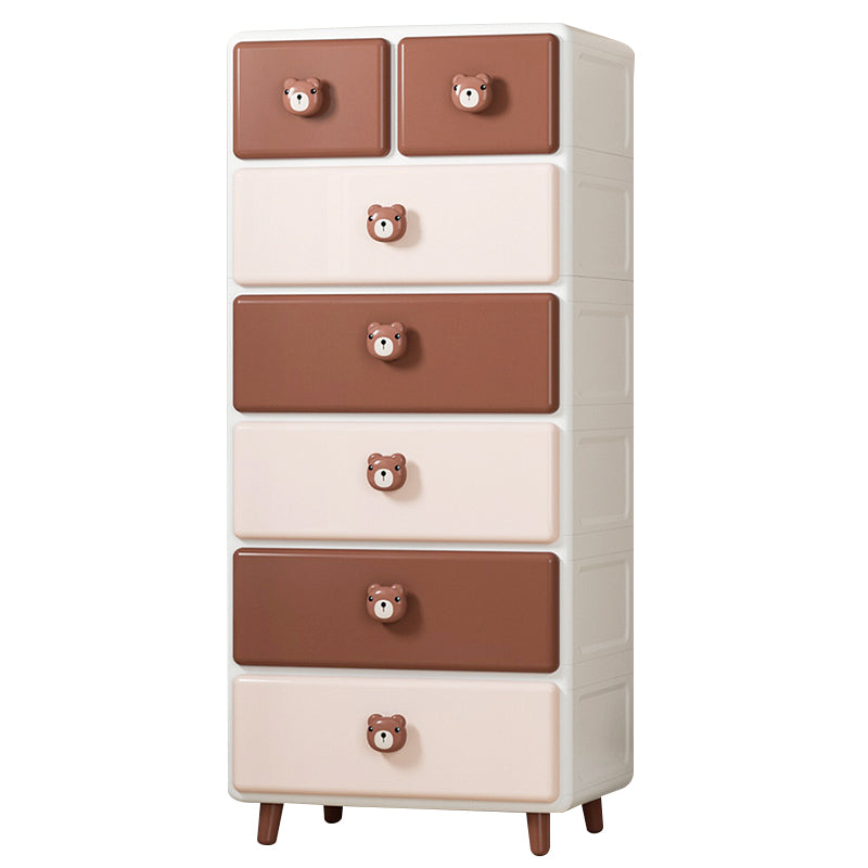 Northern European Vertical Kids Nightstand Pink/Brown Plastic Nursery Dresser for Room