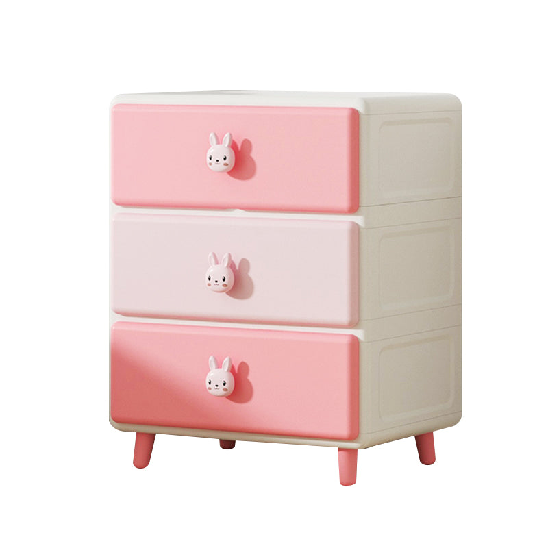 Northern European Vertical Kids Nightstand Pink/Brown Plastic Nursery Dresser for Room