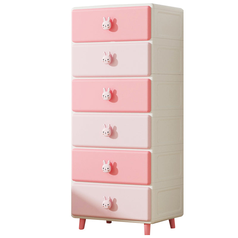 Northern European Vertical Kids Nightstand Pink/Brown Plastic Nursery Dresser for Room